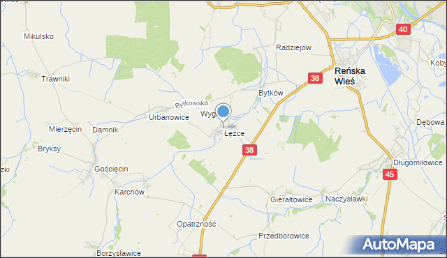 mapa Łężce, Łężce gmina Reńska Wieś na mapie Targeo